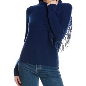 Brodie 100% Cashmere Fringe Sweater Navy Blue Cropped Luxury Designer Knit